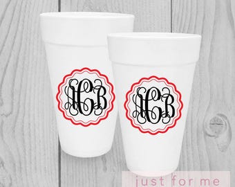 Custom Monogram Styrofoam Cups | Personalized Wedding, Tailgate Party Cups