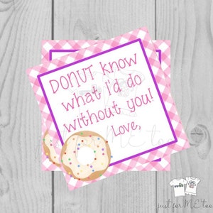 Valentine Printable Tags, Instant Download, Valentine&#39;s Day Tags, Square Gift Tags, Classroom Tag, Donut Tag, Donut