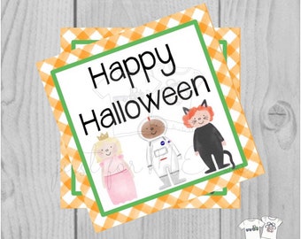 Happy Halloween Printable Tags, Instant Download, Trick or Treat Tags, Square Gift Tags, Halloween Friends, Printables, Halloween Pals