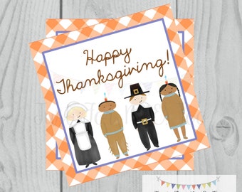 Thanksgiving Printable Tags, Instant Download, Happy Thanksgiving, Pumpkin Bow Gift Tags, Printable, Thanksgiving, Brown Gingham, Bow