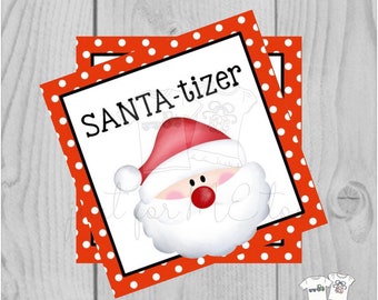 Santa-tizer Printable Tags, Instant Download, Christmas Tags, Square Gift Tags, Merry Christmas, Santa Tag, Gift Tag, Sanitizer Tag, Santa