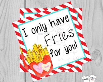 Valentine Printable Tags, Instant Download, Valentine's Day Tags, Square Gift Tags, Classroom Tag, Fries Tag, Treats, Fries for you