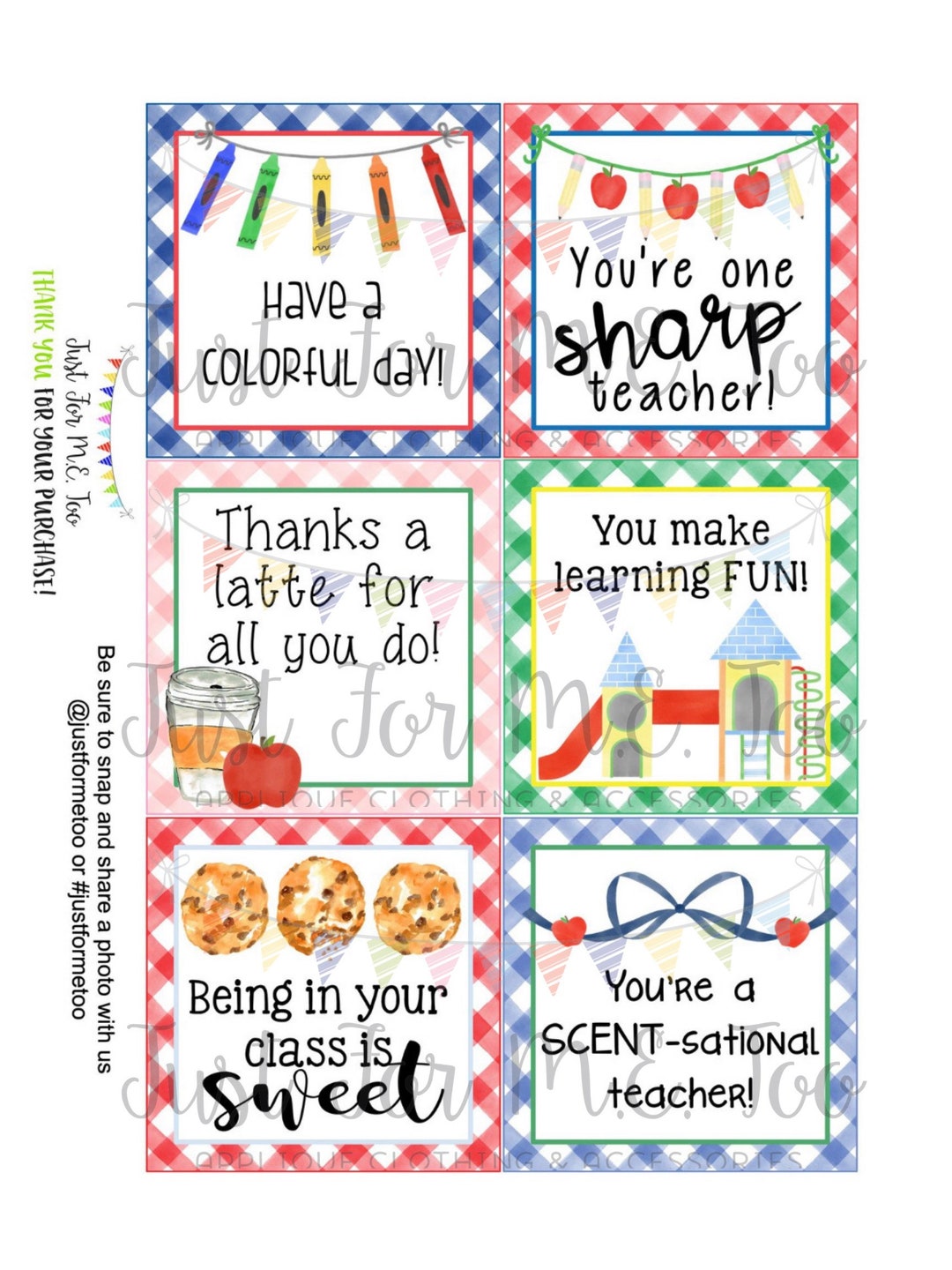 Back to School Printable Tags, Instant Download, Teacher Tags, Square ...