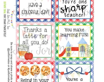 Back to School Printable Tags, Instant Download, Teacher Tags, Square Gift Tags, Teacher Appreciation, Teacher Gifts, Small Gifts, Treats