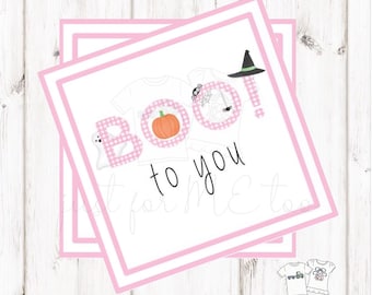 Halloween Printable Tags, Instant Download, Girl Ghost Tags, Square Gift Tags, Pink Gingham, Lunchbox, BOO Tag, Printable, Girl