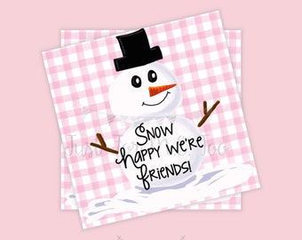 Snowman Printable Tags, Instant Download, Winter Tags, Square Gift Tags, Snowman, Lunchbox, Hot Chocolate Tag, Pink, Snow, Snow Printable