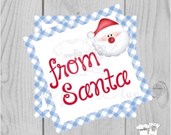 Santa Printable Tags, Instant Download, Christmas Tags, Square Gift Tags, From Santa, Santa Tag, Gift Tag, Christmas, Light Blue Gingham