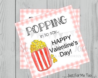 Valentine Printable Tags, Instant Download, Valentine's Day Tags, Square Gift Tags, Classroom Tag, Popcorn Tag, Treats, Popping In