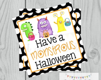 Halloween Printable Tags, Instant Download, Monster Halloween Tags, Square Gift Tag, Lunchbox, Printable, Happy Halloween