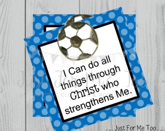 Soccer Printable Tags,Philippians 4:13, Instant Download, School Tags, Cheerleading Tags, Cheerleader, Soccer