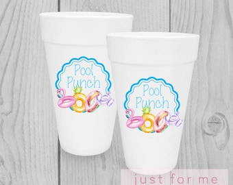 Pool Punch Styrofoam Cups | 16 oz Insulated Summer Drinkware (Set of 10)