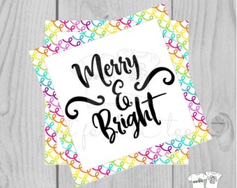 Merry & Bright Christmas Printable Digital Tags, Instant Download, Christmas Tags, Square Tags, Merry Christmas, Printable, Color Christmas