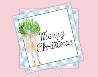 Merry Christmas Printable Tags, Instant Download, Christmas Tag, Gift Tag, Christmas Tree Girl