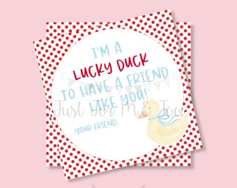 Valentine's Day Printable Tags, Instant Download, Valentine's Day Tags, Duck Tags, Classroom Tag, Rubber Ducky, Kids Valentines, Valentines