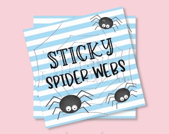 Halloween Printable Tags, Instant Download, Halloween Tags, Square Gift Tags, Lunchbox, Spider Web Tag, Cotton Candy Tag, Spider Tag, Blue