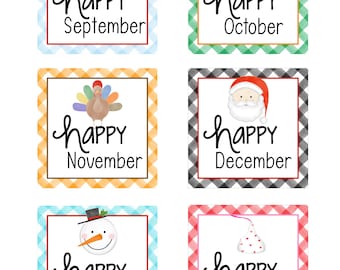 Monthly Lunch Box Printable Tag, Happy Tag (Digital Download)