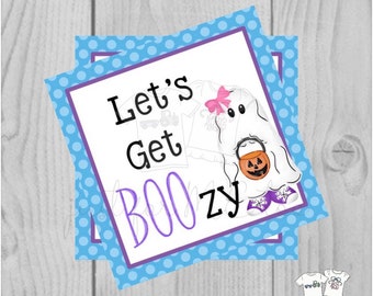 Halloween Printable Tags, Instant Download, Let's Get Boozy Tags, Square Gift Tags, Ghost, Printable, Halloween, Boo Bucket