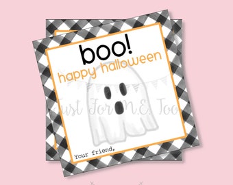 Halloween Printable Tags, Instant Download, Boy Boo Tags, Square Gift Tags, Black Gingham, Lunchbox, BOO Tag, Printable, Happy Halloween