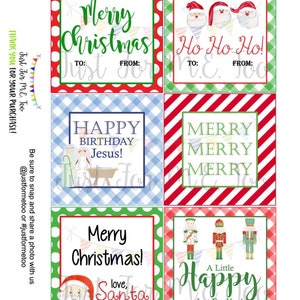 Paquete de diciembre Paquete de etiquetas imprimibles, Etiquetas de Navidad, Etiqueta de Santa, Etiqueta de Feliz Navidad, Pintable, Descargar, Feliz cumpleaños Jesús, Etiqueta feliz
