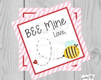 Valentine Printable Tags, Instant Download, Valentine's Day Tags, Square Gift Tags, Classroom Tag, Bee Mine Valentine,, Friendship Tag