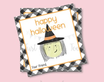 Halloween Printable Tags, Instant Download, Trick o Tags, Square Gift Tags, Witch Tags, Halloween Witch, Printables, Happy Halloween Witch