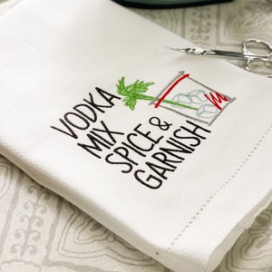 Embroidered Hand Towel, Decorative Tea Towel, Cotton Towel, Hostess Gift, Housewarming, Bar Cart, Bloody Mary Hand Towel, Cocktail towel