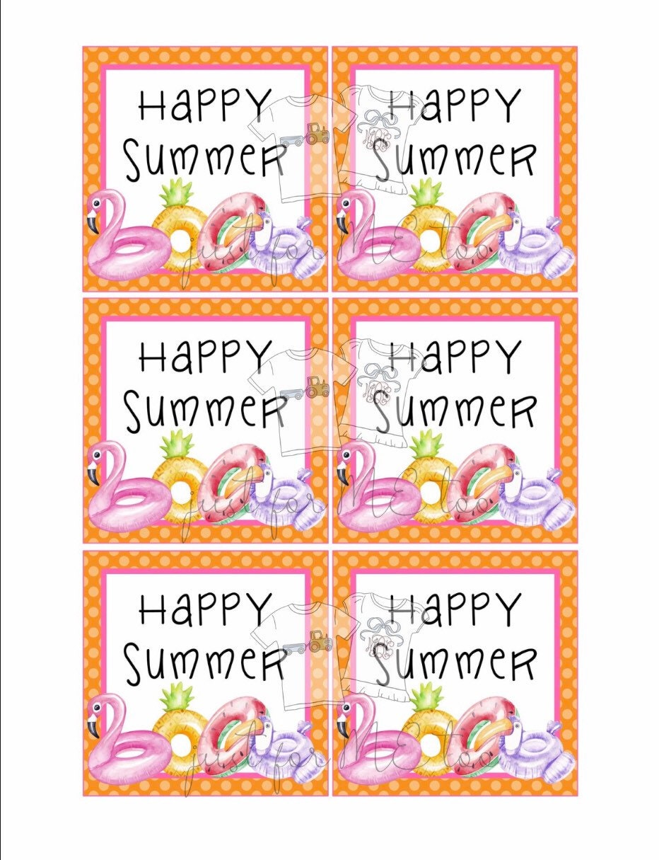 Happy Summer Printable Tags, Floating Into Summer, Instant Download