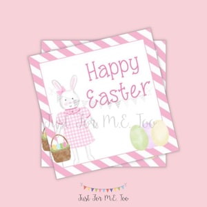 Paashaas Afdrukbare Tags, Instant Download, Pasen Tags, Square Gift Tags, Meisje Bunny Tag, Happy Easter Tag, Traktaties, School, Meisje, Roze