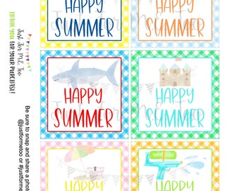 Printable Tags, Instant Download, Digital Download, Gift Tags, Summer Tags, Happy Summer, Beach, Teacher Tags, Small Gifts, Treats, Pool