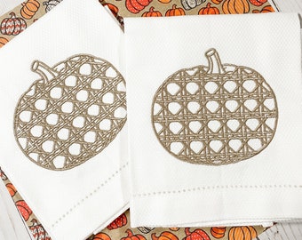 Pumpkin Embroidered Hand Towel, Decorative Towel, Pumpkin Towel, Cotton Hand Towel, Fall Gift, Wicker Pumpkin Hand Towel, Neutral Pumpkin