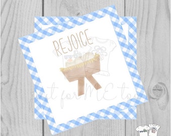 Christmas Printable Tags, Instant Download, Blue Manger Tags, Square Gift Tags, Rejoice, Baby Jesus, Christmas Tag, Instant Download
