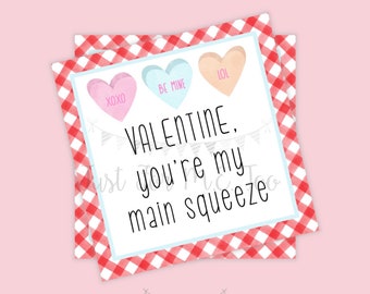 Valentine Printable Tags, Instant Download, Valentine's Day Tags, Heart Tags, Classroom Tag, Puzzle Tag, Treats, Main Squeeze