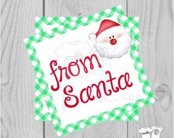 Santa Printable Tags, Instant Download, Christmas Tags, Square Gift Tags, From Santa, Santa Tag, Gift Tag, Christmas, Green Gingham