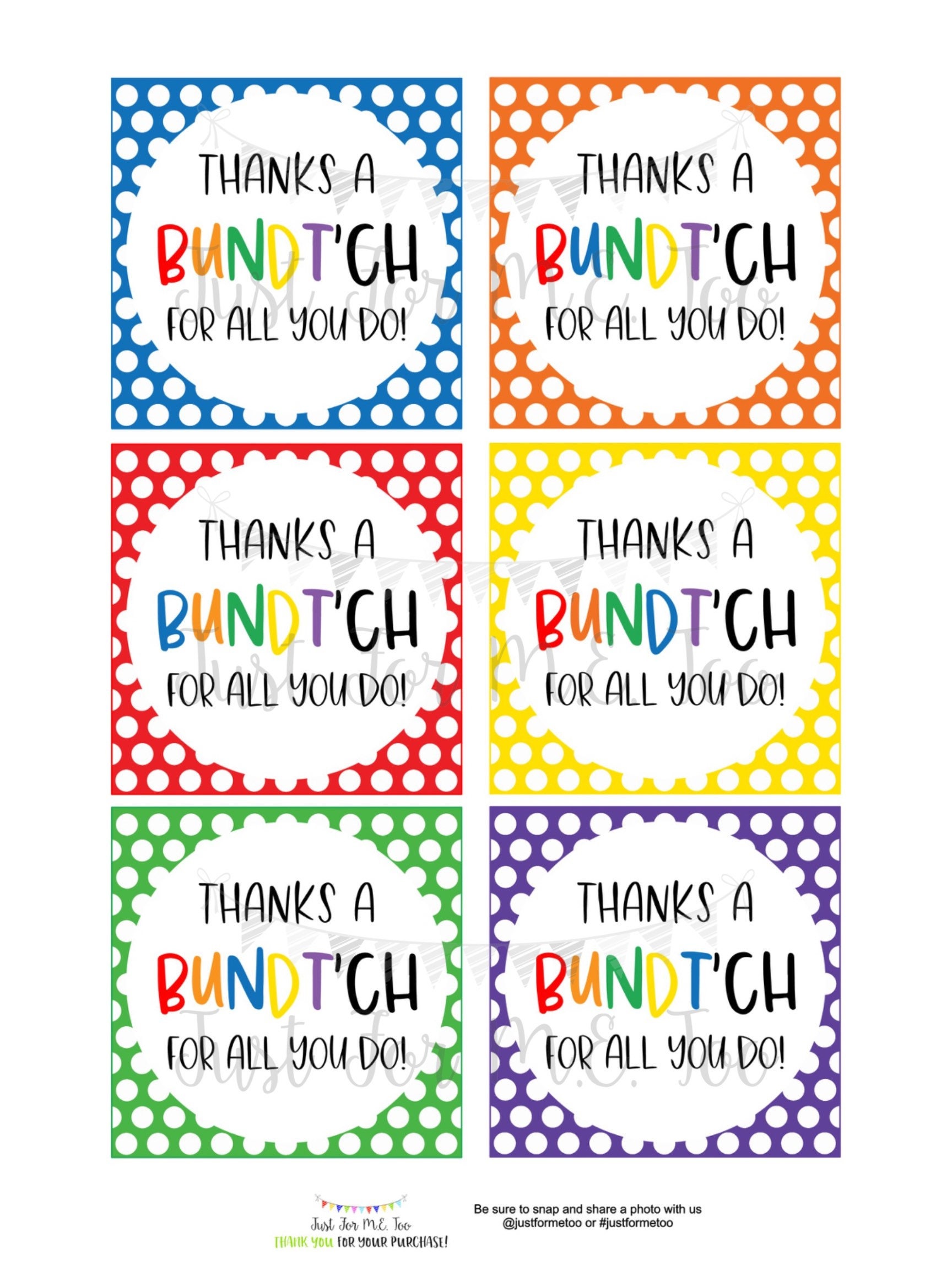 Thank You Printable Tags, Instant Download, Teacher Tags, Square Gift Tag,  End of School, Teacher Gifts, Thank You Tags, Treats, Bundt Cake