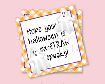 Happy Halloween Printable Tags, Instant Download, Trick or Treat Tags, Square Gift Tags, Halloween Friends, Printable, Ex-STRAW Spooky