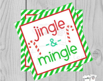 Christmas Printable Tags, Instant Download, Jingle and Mingle, Square Gift Tags, Christmas Lights, Printable, Christmas Tag, Bar Cart