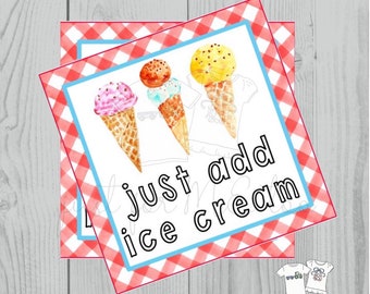 Instant Download Printable Ice Cream Tag, Instant Download, Printable, Square, Gift Tag