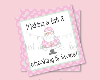 Christmas Printable Tags, Santa's List, Checking it Twice, Merry Christmas Tag, Notepad Tag, Neighborhood gift tag