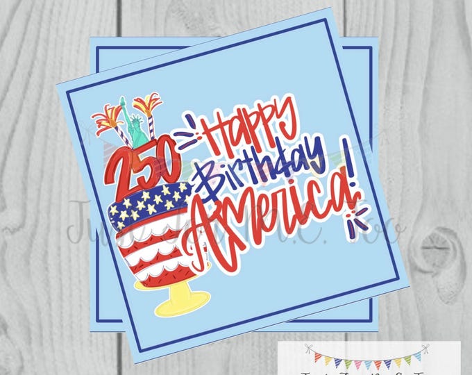 Featured listing image: Happy Birthday America Gift Tag: Patriotic Printable (Digital Download), 4th of July Tag