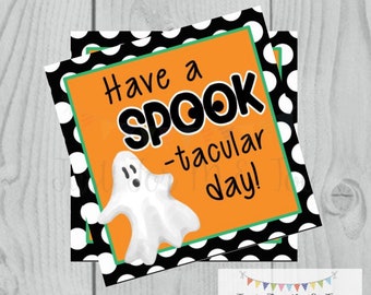 Halloween Printable Tags, Instant Download, Boy Ghost Tags, Square Gift Tags, Happy Halloween, Lunchbox, Halloween Tag, Spooktacular