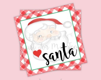 Santa Printable Tags, Instant Download, Christmas Tags, Square Gift Tags, From Santa, Santa Tag, Gift Tag, Christmas, Red Gingham