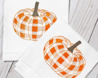 Pumpkin Embroidered Hand Towel, Decorative Towel, Pumpkin Towel, Cotton Hand Towel, Fall Gift, Gingham Pumpkin Hand Towel