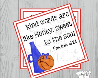 Basketball Printable Tags, Spirit Tags, Instant Download, School Tags, Cheerleading Tags, Cheerleader, Basketball. Proverbs 16:24