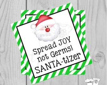 Santa-tizer Printable Tags, Instant Download, Christmas Tags, Square Gift Tags, Merry Christmas, Santa Tag, Gift Tag, Sanitizer Tag, Santa