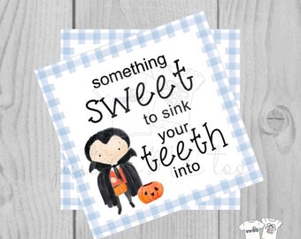 Halloween Printable Tags, Instant Download, Vampire Halloween Tags, Square Gift Tag, Gingham, Lunchbox, Printable, Sweet Treat