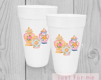 Ginger Jar Trio | Grandmillennial Cups | 16 oz Styrofoam Cups | Chinoiserie Cups | Ginger Jar Cups | Housewarming Gift | Hostess Gift