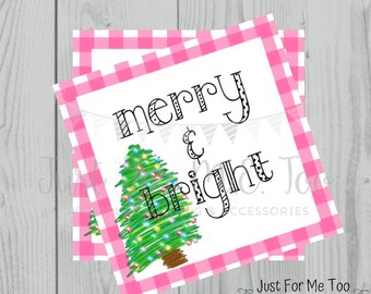 Merry & Bright Christmas Printable Tags, Instant Download, Christmas Tags, Square Gift Tags, Merry Christmas, Lunchbox, Printable