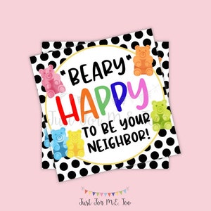 Beary Happy Printable Tags, Téléchargement instantané, Bear Tags, Friend Tag, Beary Happy Tag, Gummy Bear, Neighbor Tag, Housewarming, New Neighbor