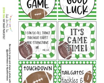 Football Printable Tags, Instant Download, Cheerleading Tags, Cheerleader, Football, Tailgate, Touchdown, Phil 4:13, Game Treats, Game Day