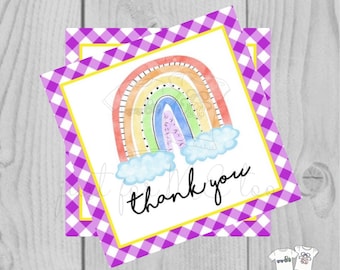 Rainbow Printable Tags, Instant Download, Thank You Tags, Square Gift Tags, Classroom, Rainbow Tag, Treats, Rainbow Tag, Colorful, Lucky